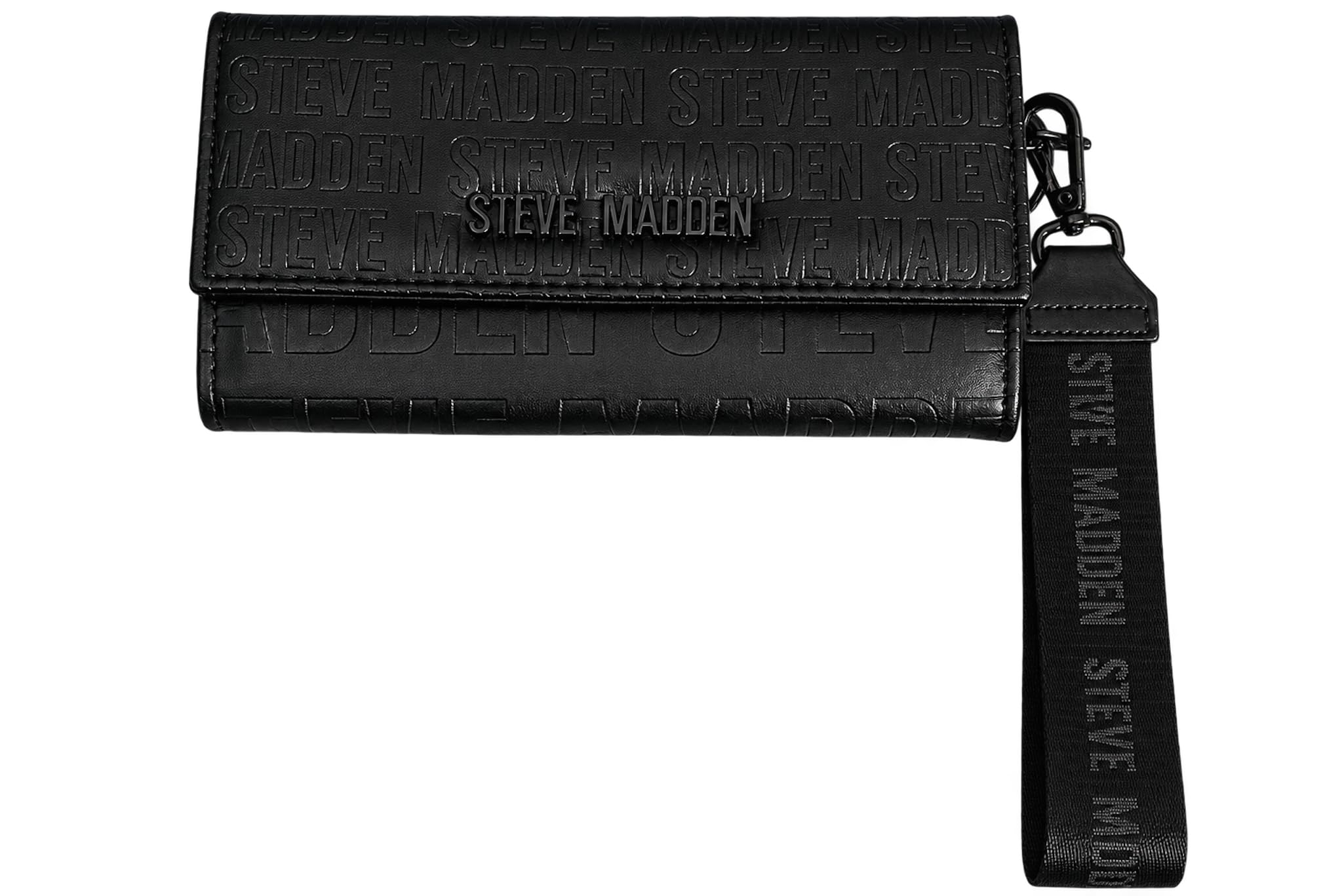 Steve Madden BMASON - Pochette da polso da donna, con logo goffrato, 19,1 x 10,2 cm, Nero/nero, Taglia unica, Pochette da polso