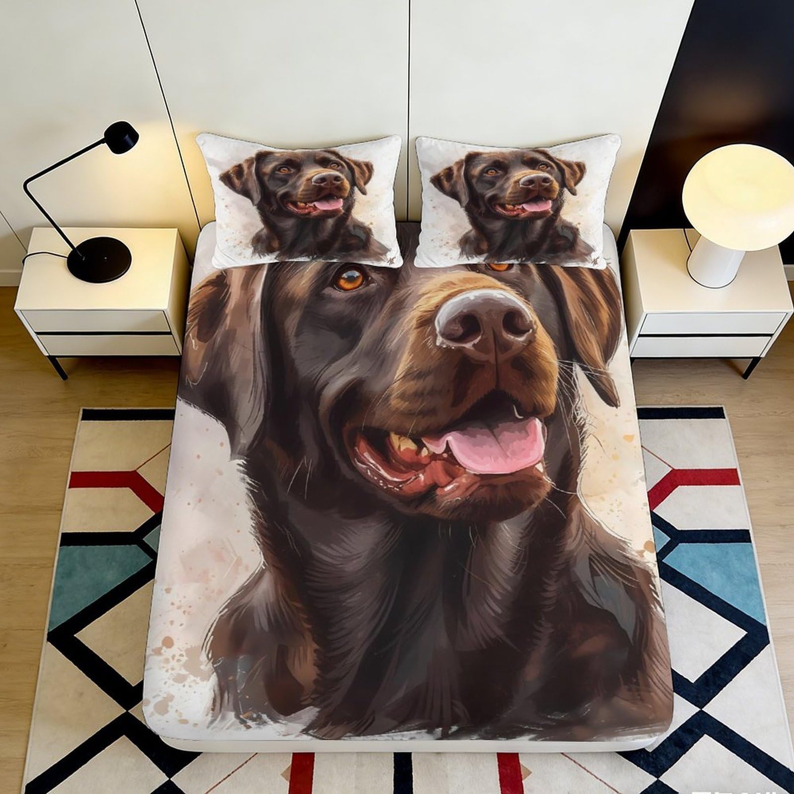 3D Printed Chocolate Labrador Fitted Sheet Microfiber Soft Bedroom Decor Dog Portrait Mattress Cover for Home Dorm 90x200x25cm