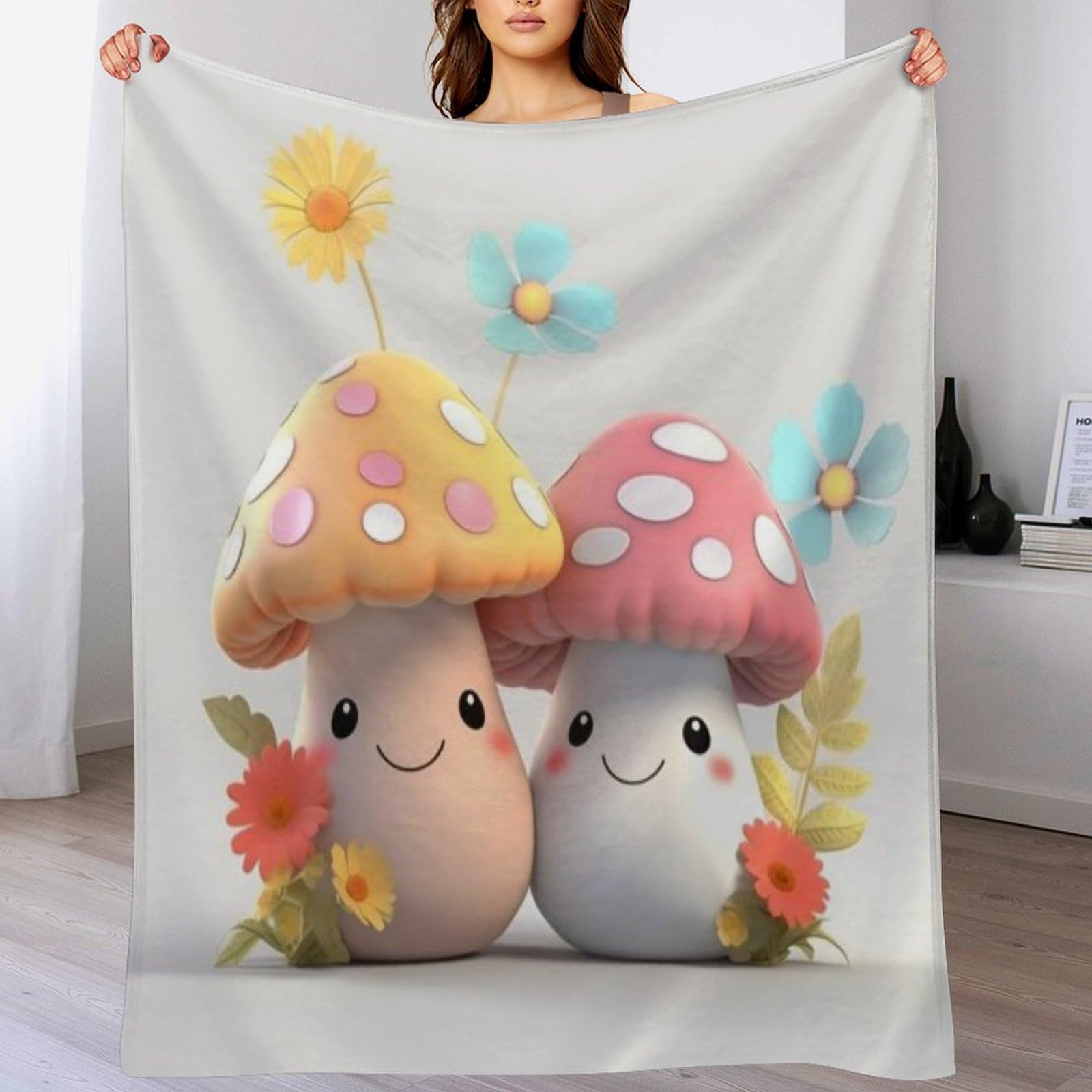 Couverture canapé champignon 130x150cm en flannel douce et moelleuse