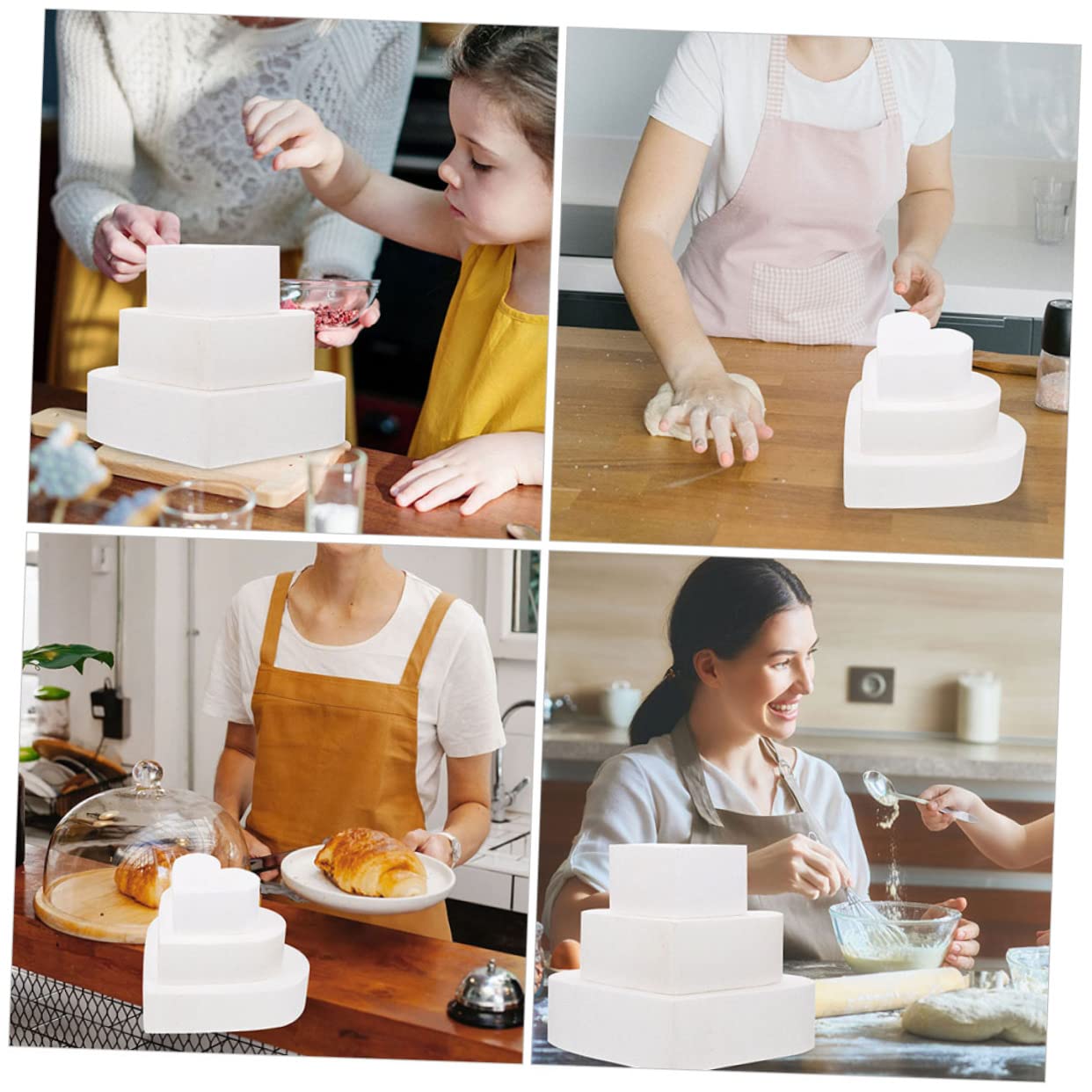 jojofuny 2 Ensembles Modèles De Gâteaux Décoratifs Mousse Pour Mariage Faux Gâteaux Mousse Pour Pâtisserie Et Diy Accessoire De Décoration De Gâteau 3 Pièces * 2