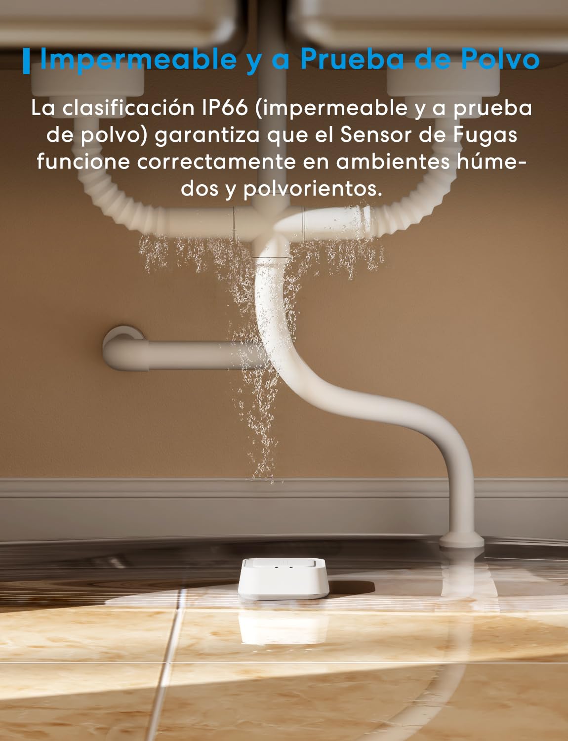Meross Matter Detector de Agua Inteligente HUB MSH450 Incluida, 100 dB | Detector de Fugas de Agua, desviación de 0,3 mm, para cocinas, baños, sótanos, Compatible con Apple Home, Alexa y Google