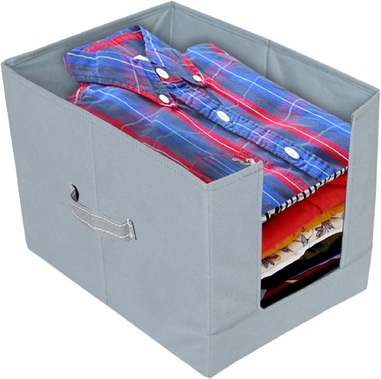 Kuber Industries Non-Woven Foldable Shirt Stacker with Carrying Handle|Cloth Wardrobe Organizer|Size 38 x 29 x 28 CM(Grey)-KUBMART2868