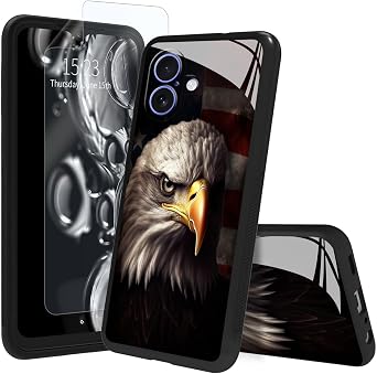 for iPhone 16 Case Cute,for iPhone 16 Case with Screen Protector Tempered Glass Back & Shockproof TPU Bumper Scratch-Resistant Heavy Duty Rugged Cute Slim Thin Cover,Cute Eagle