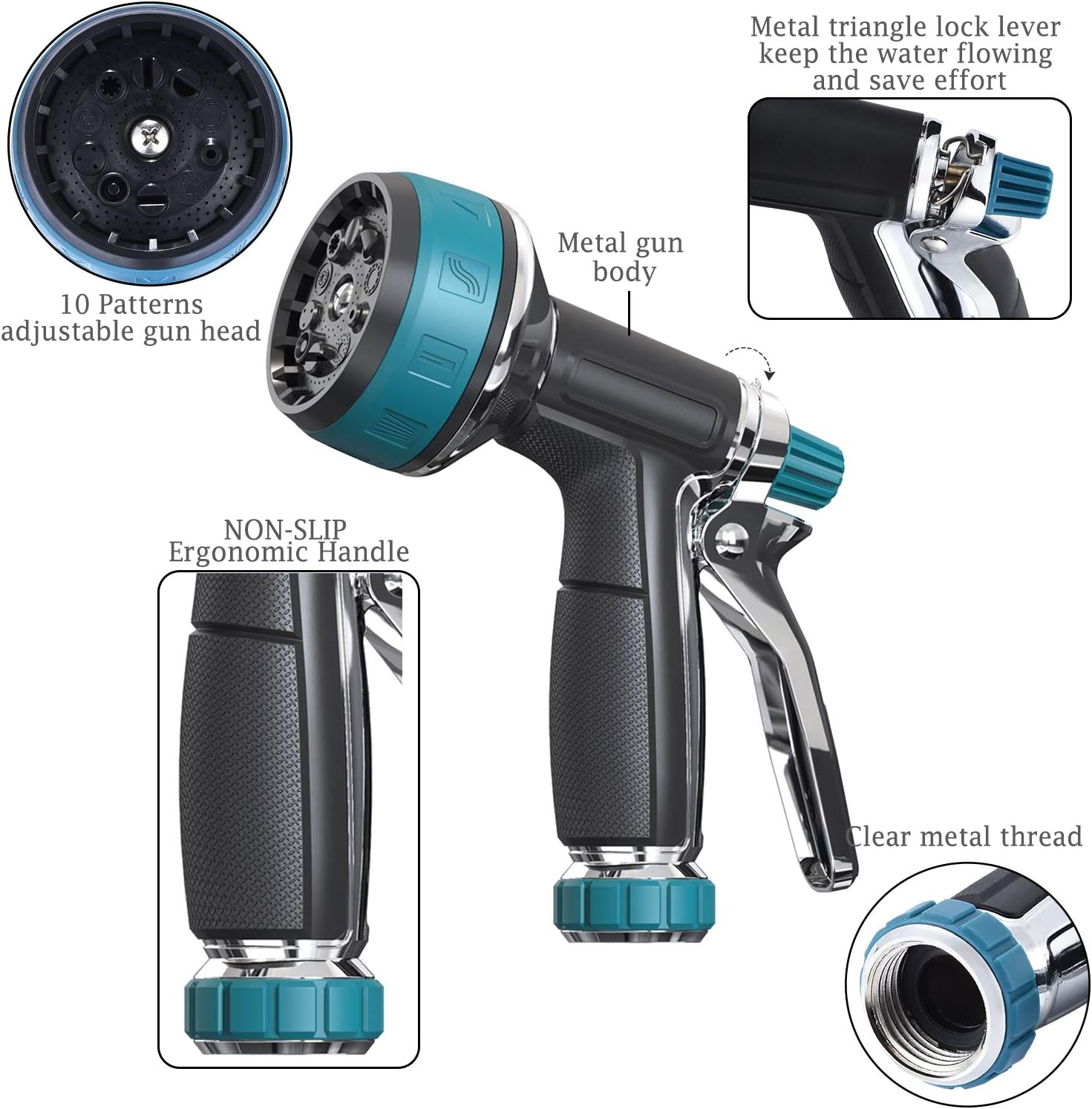 Garden Hose Nozzle｜ Aluminum Alloy 10 Sprayers Patterns Water Hose Spray Nozzle｜Suitable For Watering Equipment, Cleaning, Car washing And Showering Pets: Home Improvement