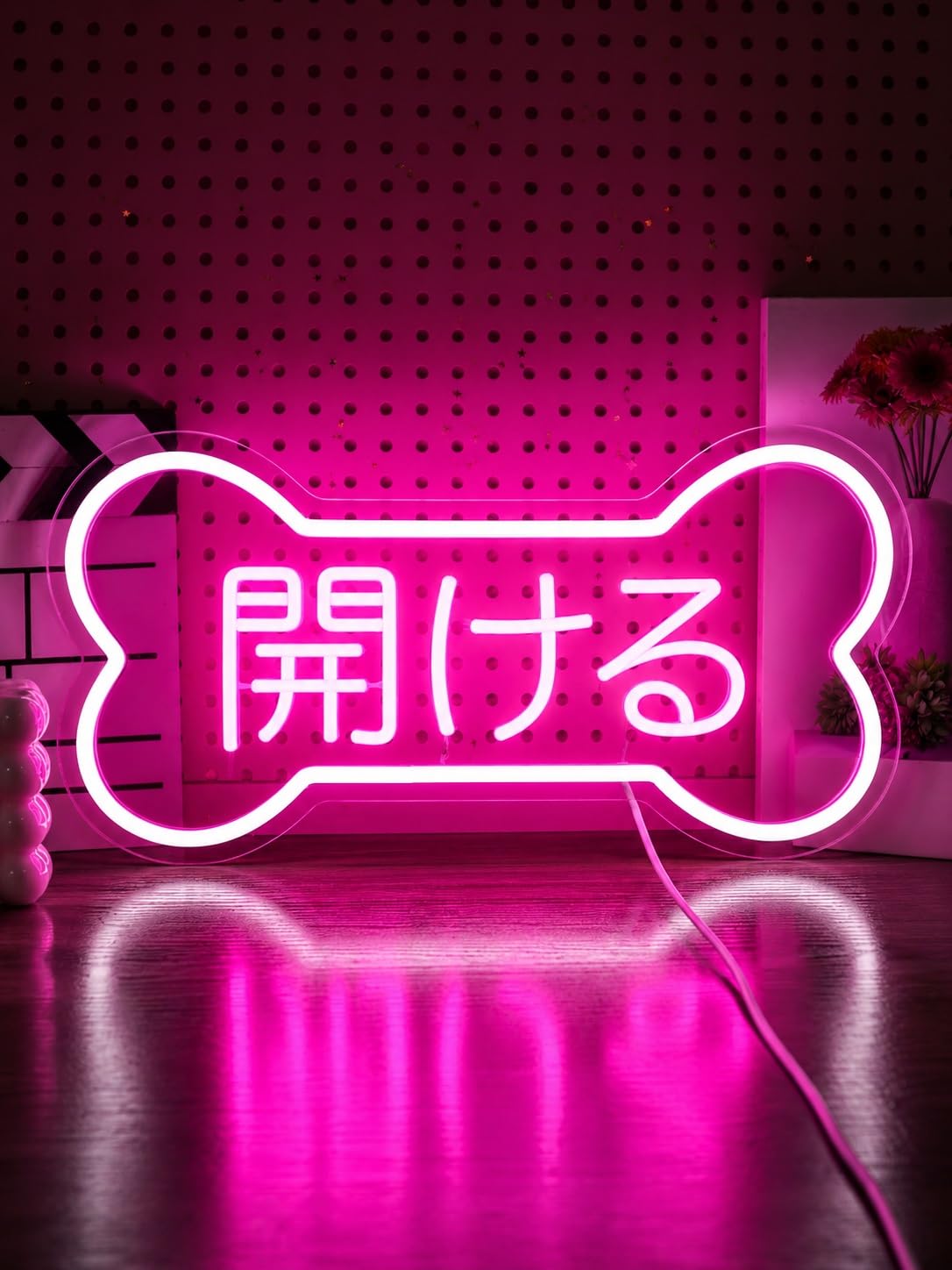 Decoración Lámparas Letrero De Neón Japonés Abierto Con Forma De Hueso De Perro, Luz LED Para Tienda De Mascotas, Salón De Aseo, Hogar Fiesta, Decoración 45cmx21.5cm