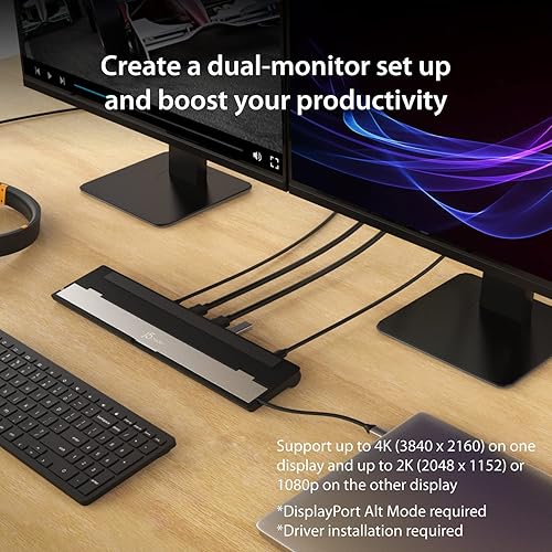 Miniatura 3 de j5create Estación de acoplamiento HDMI dual USB-C (10 en 1), pantalla HDMI dual 4K + 1080p, USB-A x3 de 5 Gbps, lector de tarjetas SD, PD 100 W,