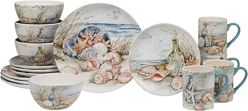 Certified International Coastal Landscape - Juego de vajilla de 16 piezas, servicio para 4, multicolor