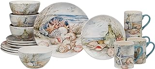 Coastal Landscape 16 Piece Ceramic Dinnerware Set – Service for 4 with B...