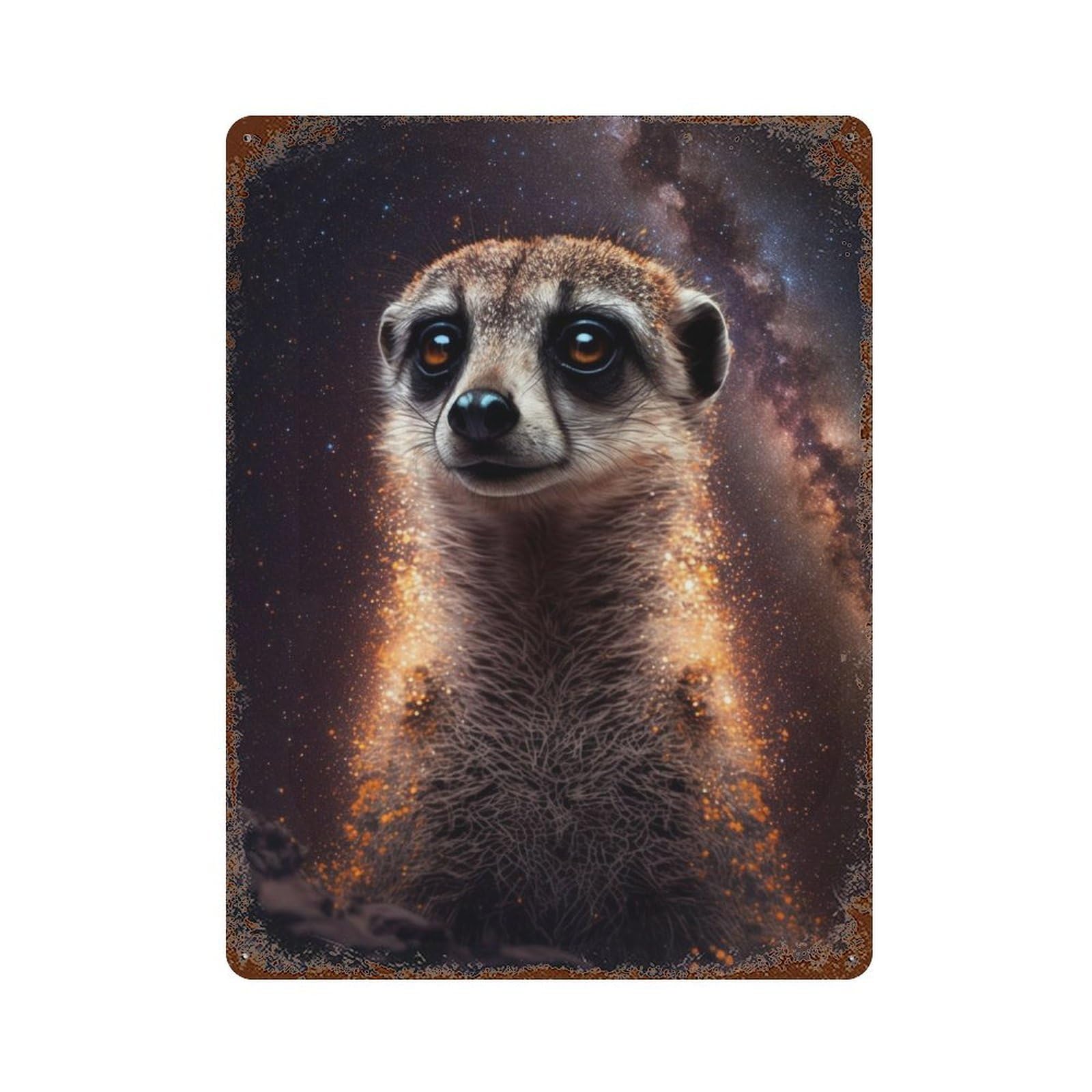 Vintage Rust Metal Sign with Meerkat in Space Design 15.7"x11.8", for Shed, Workshop And Garage Wall Decor, Retro Wall Decor