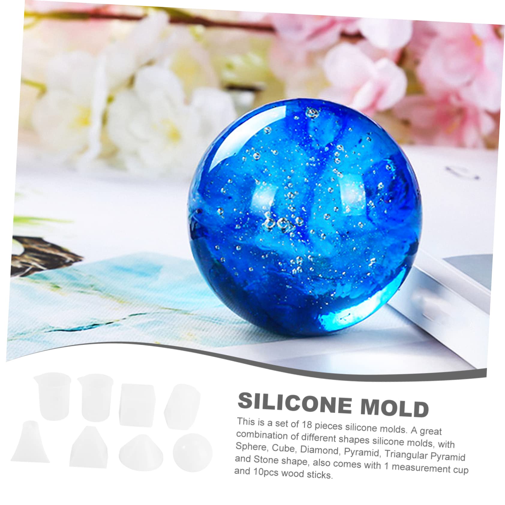 18stücke Silikonformen Für Harz Transparent Diy-schmuckformen Gießformen Für Epoxidharz Kugel Kubische Diamantpyramide Formen Mit Holzstäbchen Und Messbecher