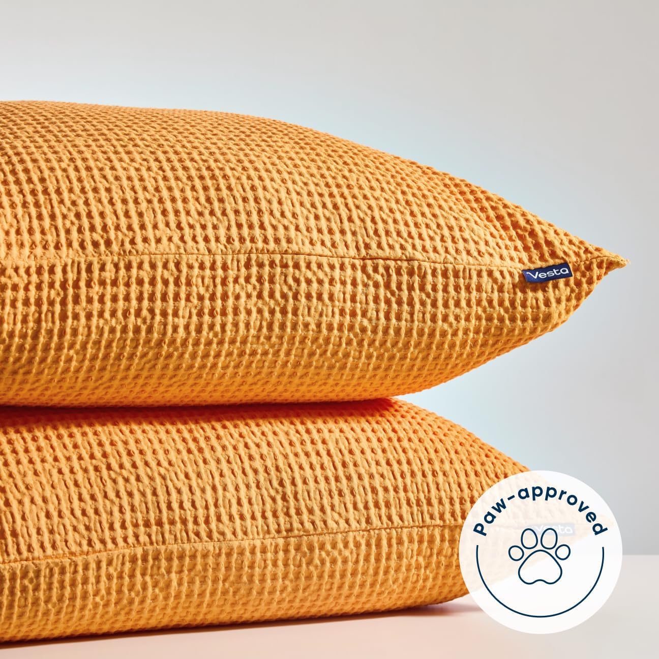 Vesta Waffle Square Pillowcase, Ultra-Soft Egyptian Cotton, 3D Honeycomb Weave, Zipper Closure, Skin-Friendly & Washable, Pack of 2 (26" x 26")