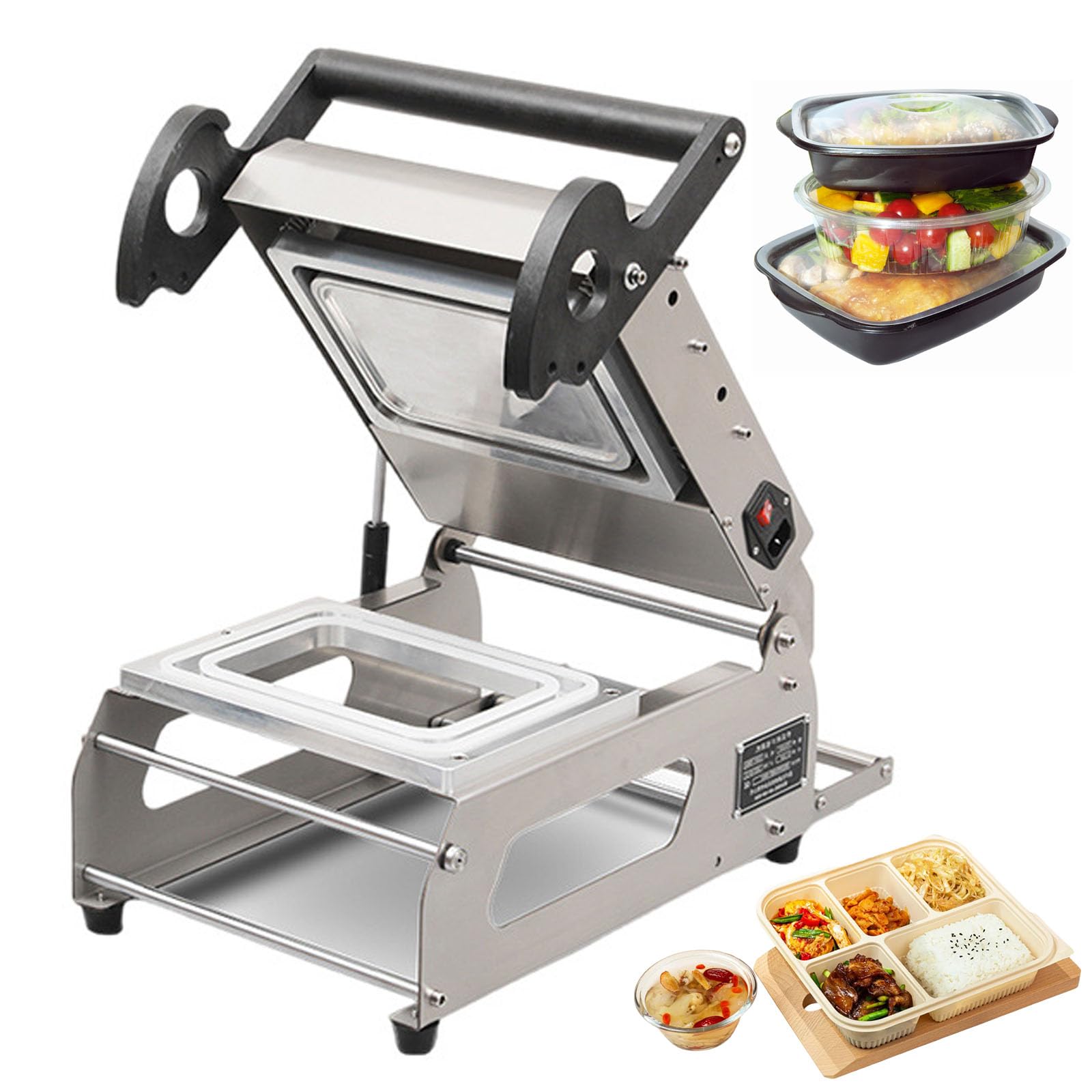 Sigillatrice Manuale per Vassoi Alimentari, Macchina per Sigillare Contenit | Sigillatrice manuale per vassoi in acciaio inox con temperatura regolabile e manico antiscivolo(14*14cm)