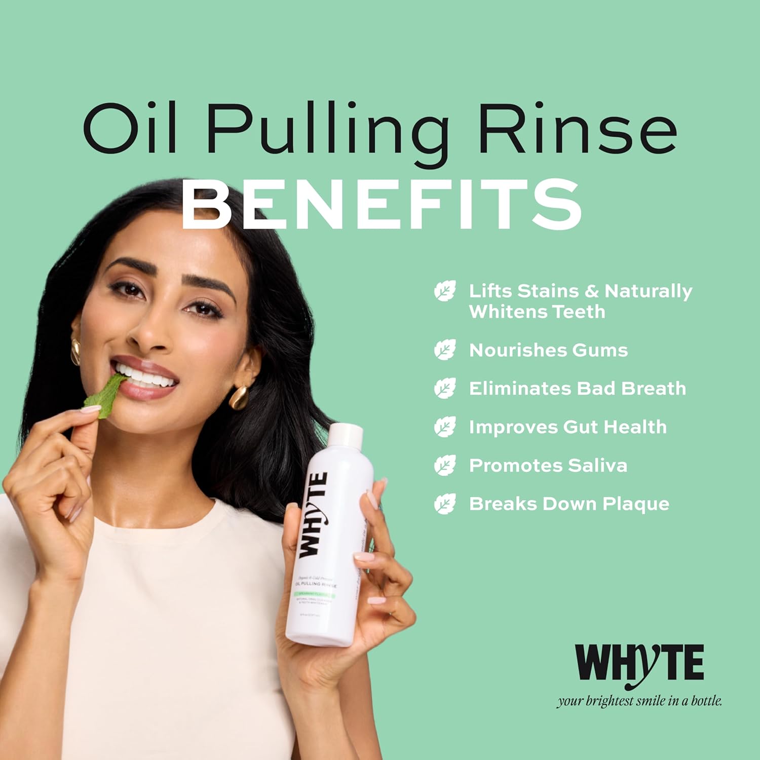 Whyte Organic Coconut Oil Pulling Mouthwash for Teeth Whitening & Gum Health (Spearmint)