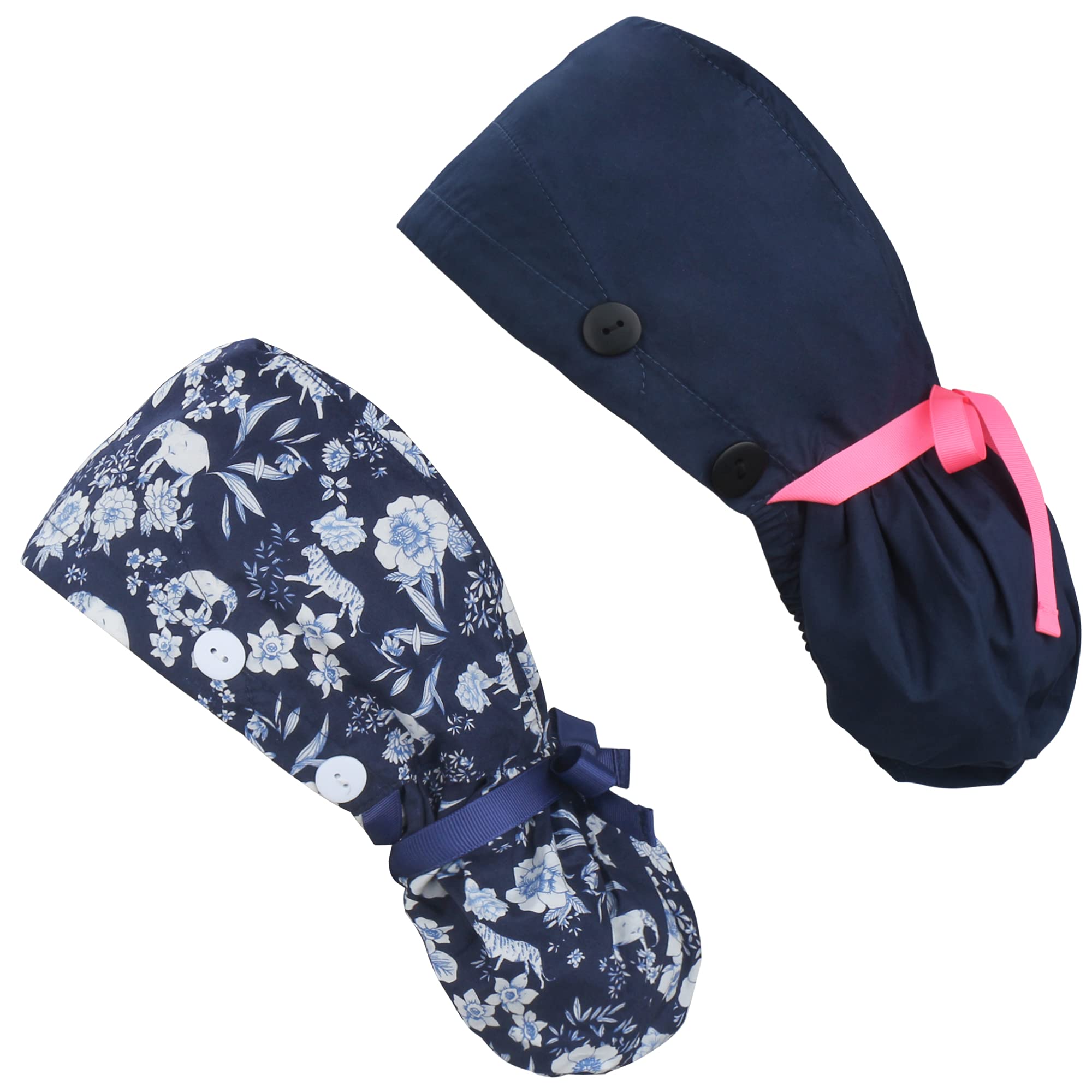 ABAMERICA Working Cap with Button Long Hair, Adjustable Working Hat Ponytail Holder, Tie Back Hats for Women, One Size, 2 Pack: Ponytail Navy+navy Pony, Large