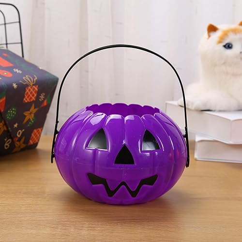 Miniatura 4 de Cubo de Halloween, calabaza de Halloween, cubo de caramelo de calabaza de plástico para dulce o truco, cesta de calabaza desmontable, suministros