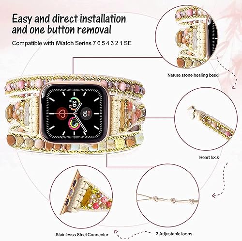Miniatura 3 de ARMIDO Handmade Apple Watch Band,Compatible with Apple Watch 38mm40mm41mm,Beaded Boho Watch Bracelet for Iwatch Series 87654321SE,Iwatch Bands for