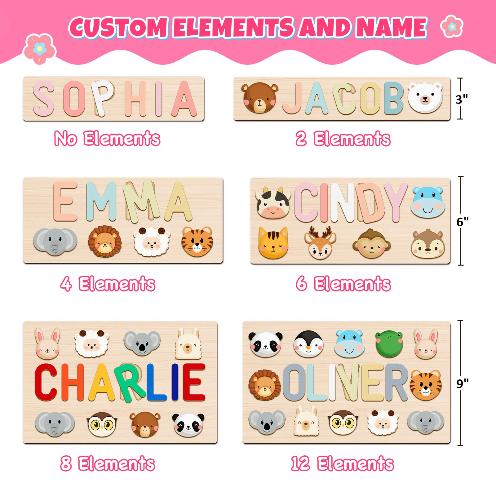 Personalized Name Puzzle for 1 Year Old Girl Gifts | Custom Wooden Baby Girl Gift with 54 Animal Art Sets | 2 st Birthday Gift for Girls,Personalized Baby Boy & Girl Gifts Keepsake