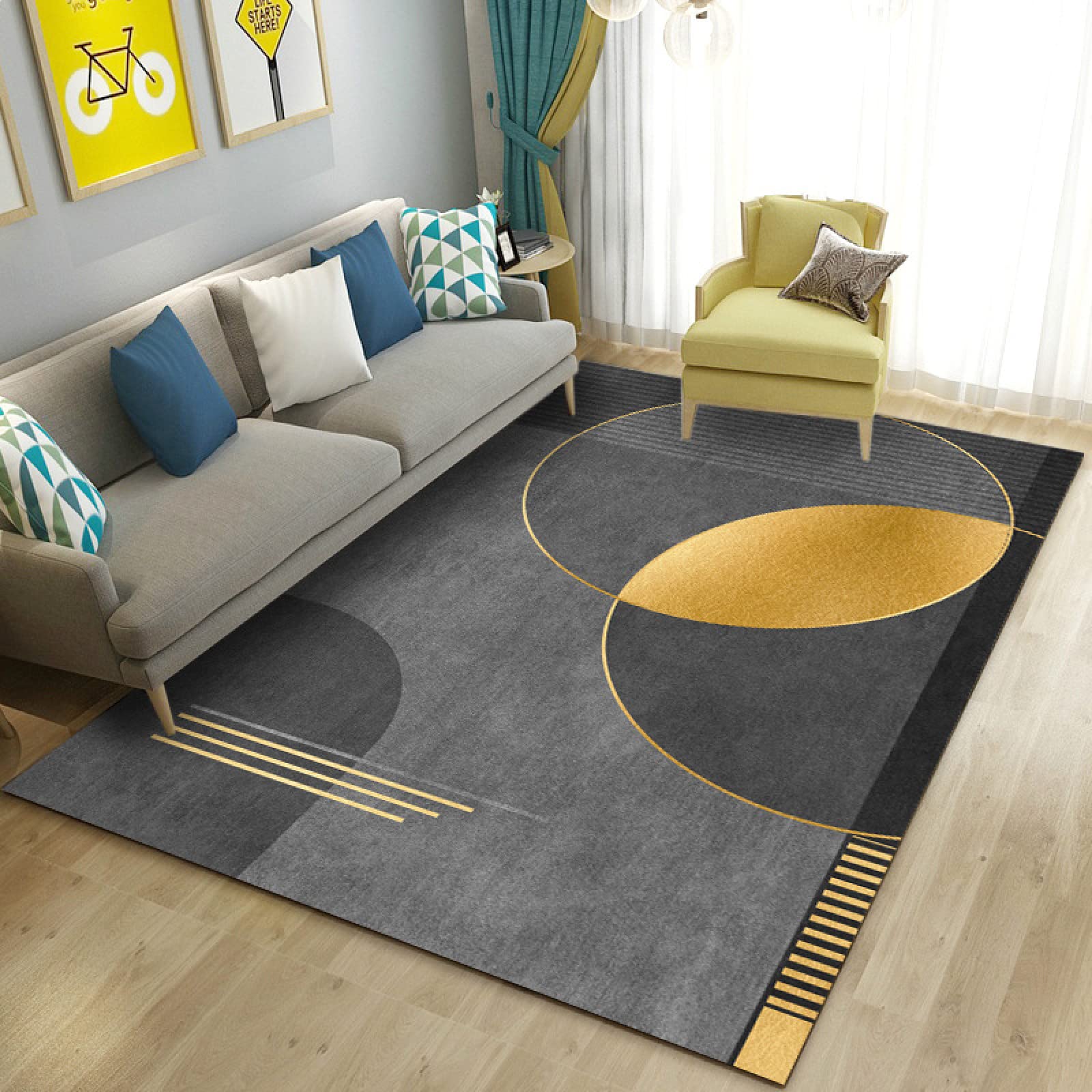 Tapis salon anti-poussière à poils courts géométrique 160x220 cm facile à laver