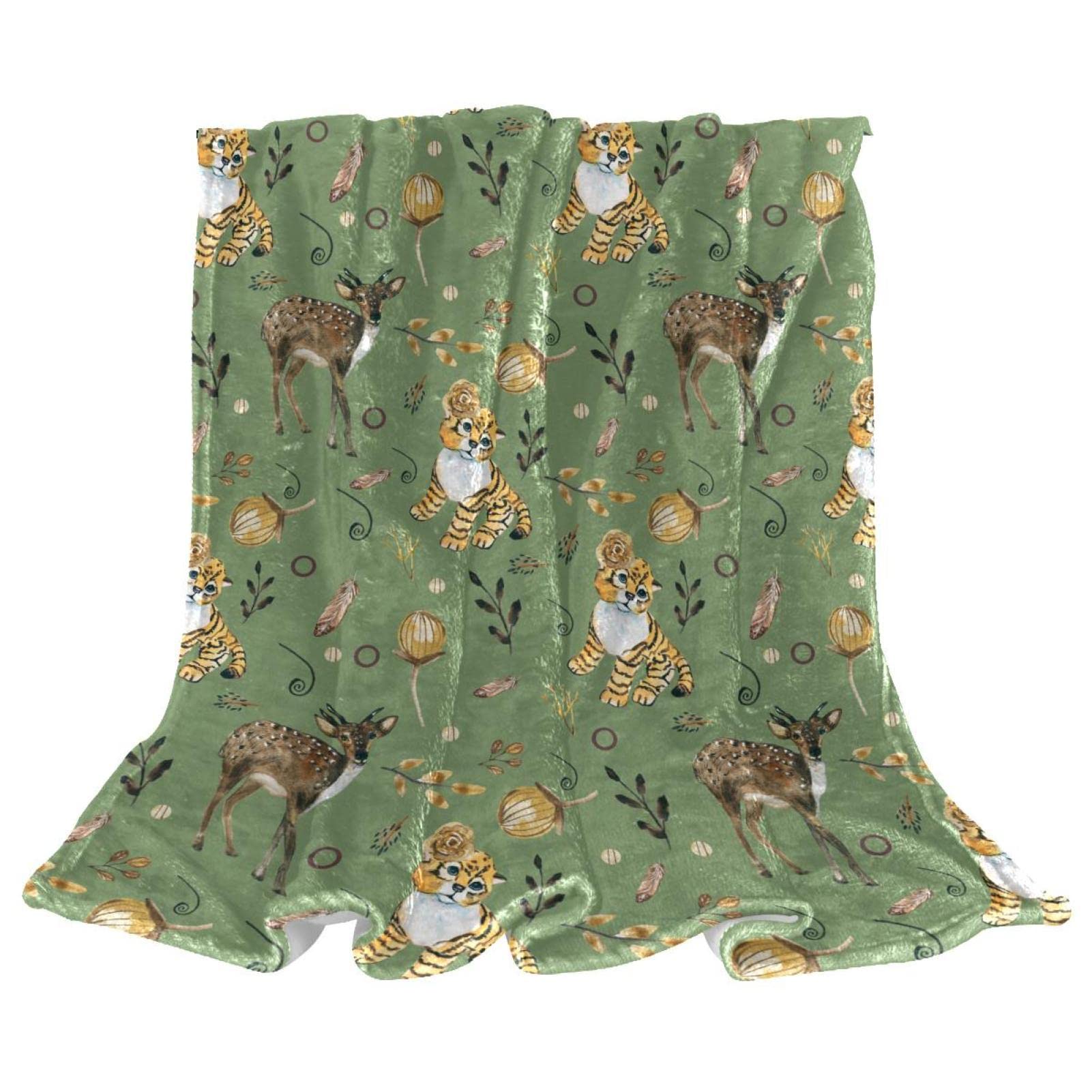 Couverture polaire légère verte pour éliminer le froid du canapé motif tigre