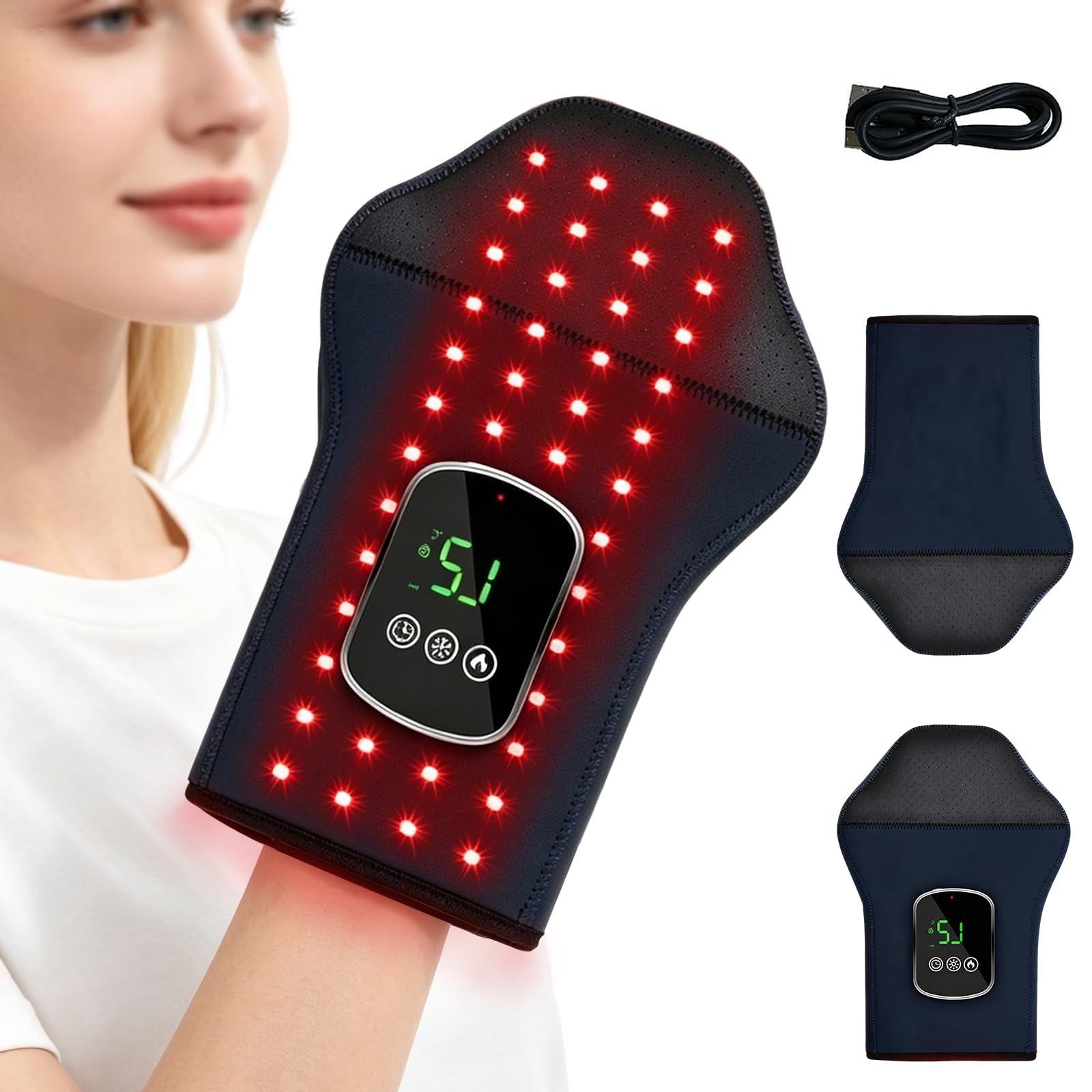 BRGD Guante Calefactor Inalámbrico de Luz Roja, Lámpara de Luz Roja Guantes 100 LED 660nm y 850nm Lámpara Infrarroja para Manos o Articulaciones, 3 Modos y 5 Niveles de Intensidad
