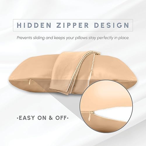 Miniatura 4 de Elegant Comfort Juego de 4 fundas de almohada de satén de viscosa refrescante con cierre de cremallera oculto, suave como la seda para el cuidado