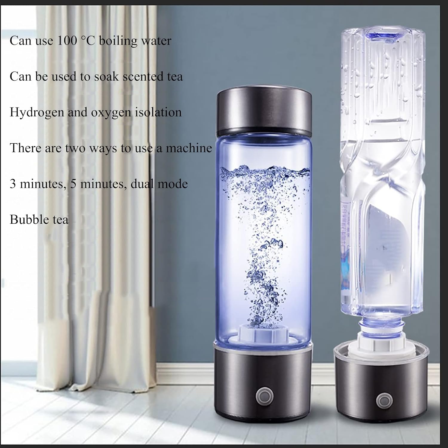 Hydrogen Water Generator Ionizer Portable Hydrogen Rich Water Bottle 3 Minutes Quick Electrolysis Get 1300-1600PPB High Hydrogen Concentration BPA Free Healthy Sports Bottle 430ML for Home Office
