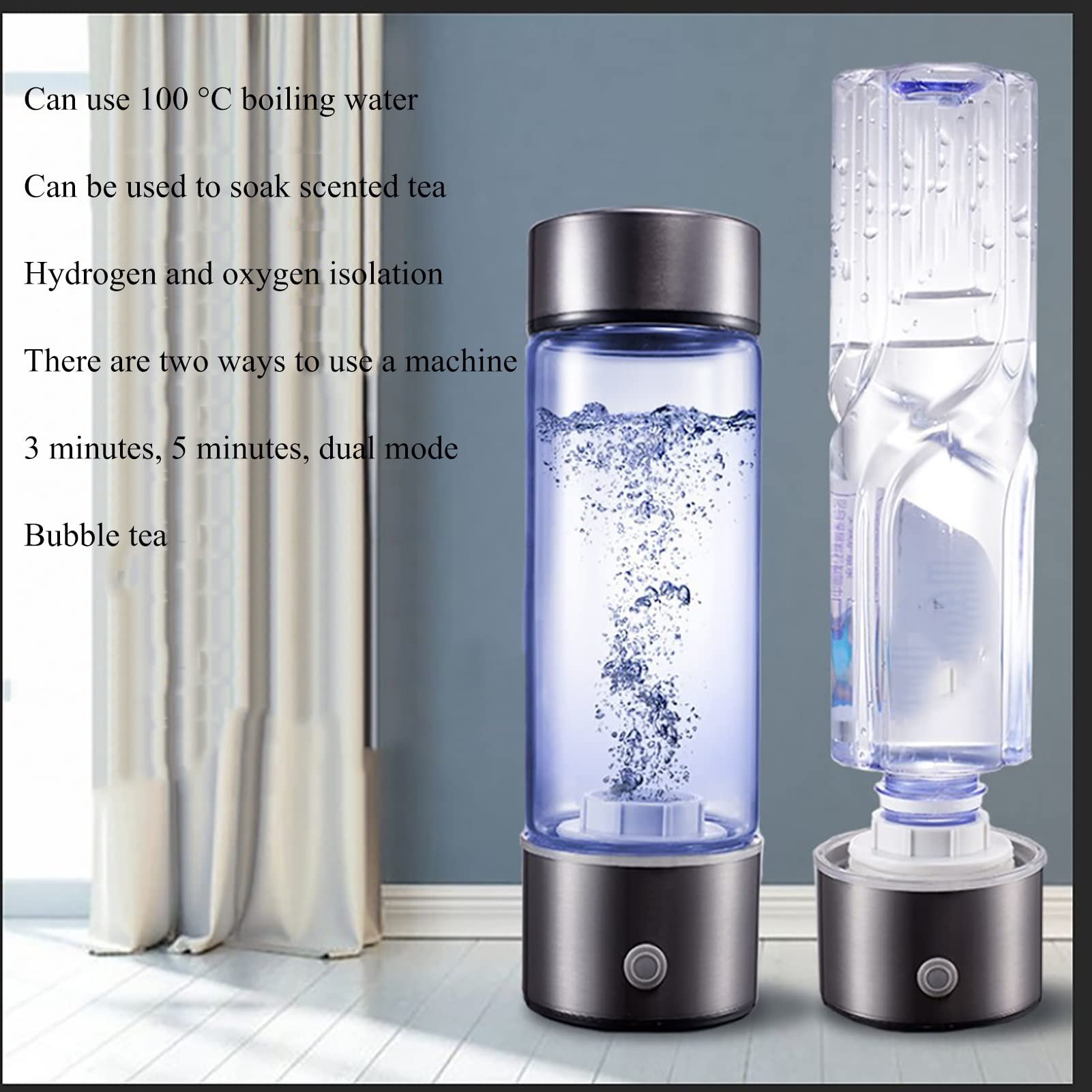 PAHION Generador Ionizador De Agua Hidrogenada Botella De Agua Hidrogenada Portátil Electrolisis Rápida En 3 Minutos Obtiene 1300-1600PPB Alta Concentración Sin BPA Botella Deportiva Saludable 430ML