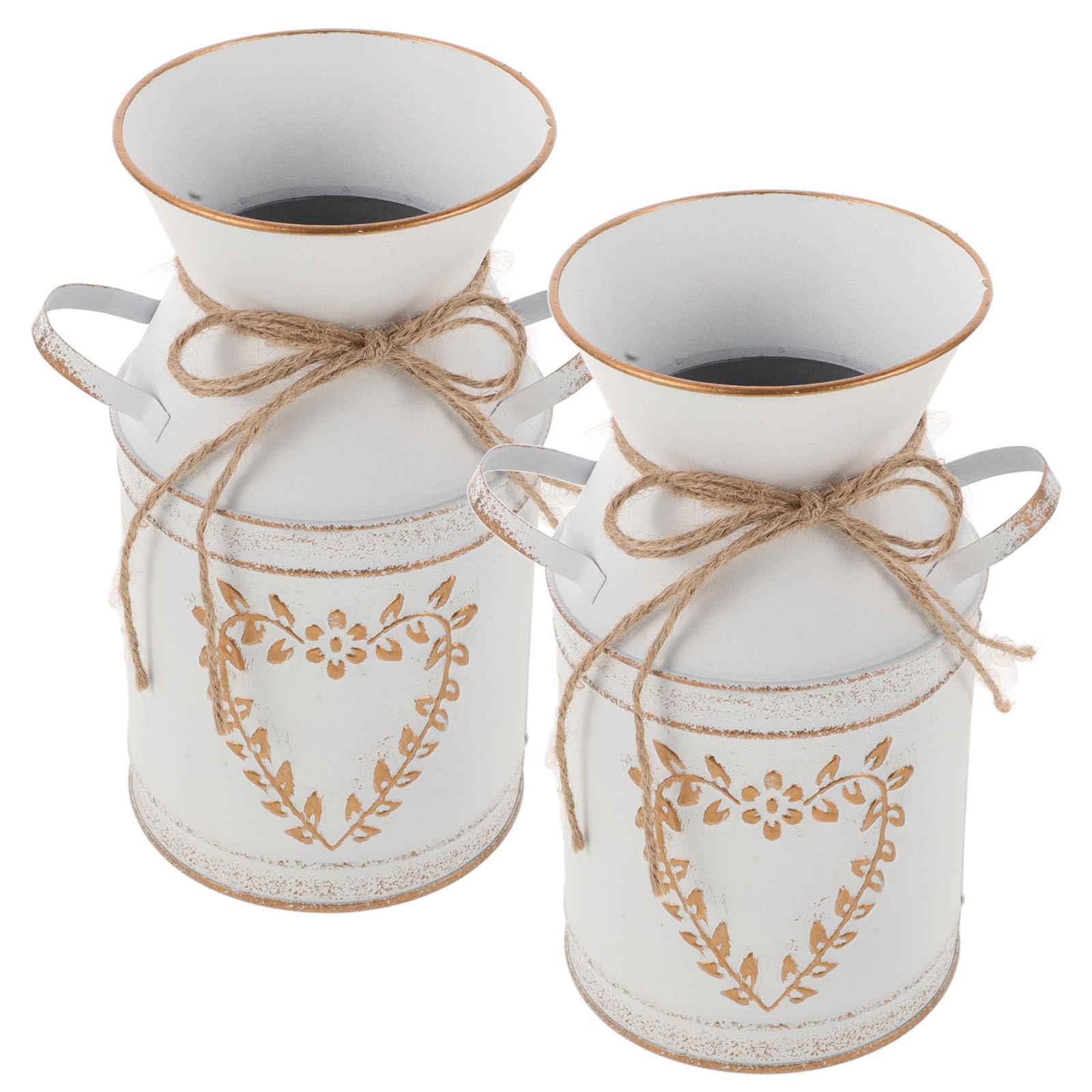 Vases en métal galvanisé avec cœur blanc, le cadeau de table parfait