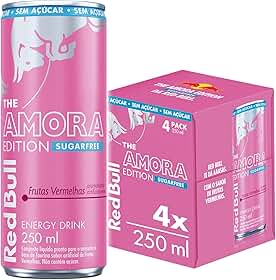Pack de 4 Latas Red Bull Energético, Amora Edition, Frutas Vermelhas, Sem Açúcar 250ml