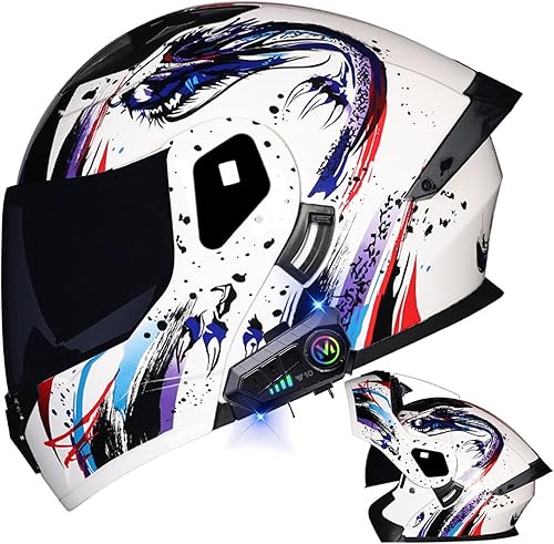 Miniatura 17 de Casco de motocicleta Bluetooth modular aprobado por DOT con visera doble, cara completa, abatible, integrado, cascos de motocicleta con visera