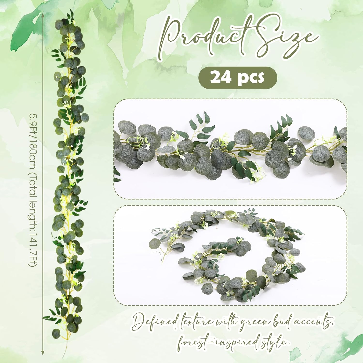 Yunlly 24 Pack 141.7 Ft Eucalyptus Garland Artificial Willow Leaf Vines image 2