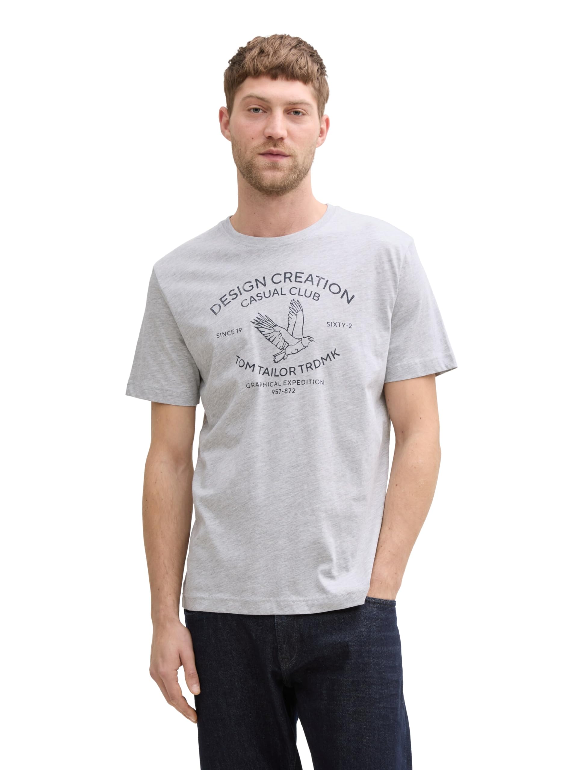 Tom Tailor Herren Basic T-Shirt mit Logo-Print