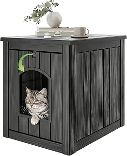 GULAIMOAO Cat Litter Box Enclosure, Feral Outdoor Cat Enclosure Weatherproof for Winter Outside, Cat Litter Box Furniture Fit Litter Box, Sturdy Resin Shelter for Living Room, Easy to Assemble, Black