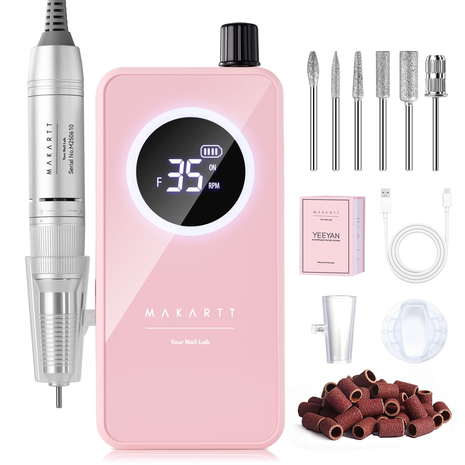 Makartt Rechargeable Nail Drill 35000RPM Electric Nail File Portable E File for Gel Nail Shaping Removal Quiet Lightweight
