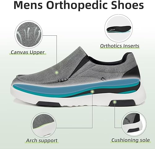 Miniatura 3 de OrthoComfoot Mocasines ortopédicos sin cordones para hombre con soporte de arco mocasines ortopédicos cómodos para fascitis plantar, zapatos planos