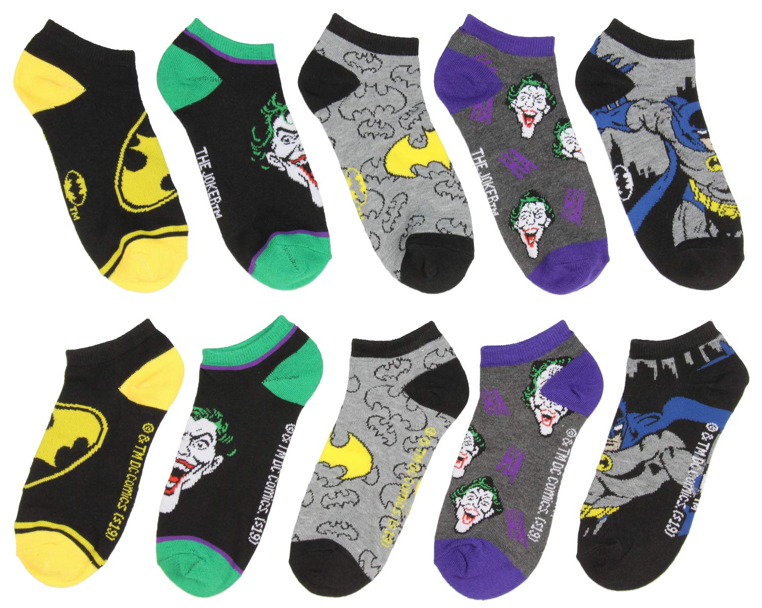 DC Comics Batman i Joker Designs 5-pak męskie i damskie skarpetki do kostki