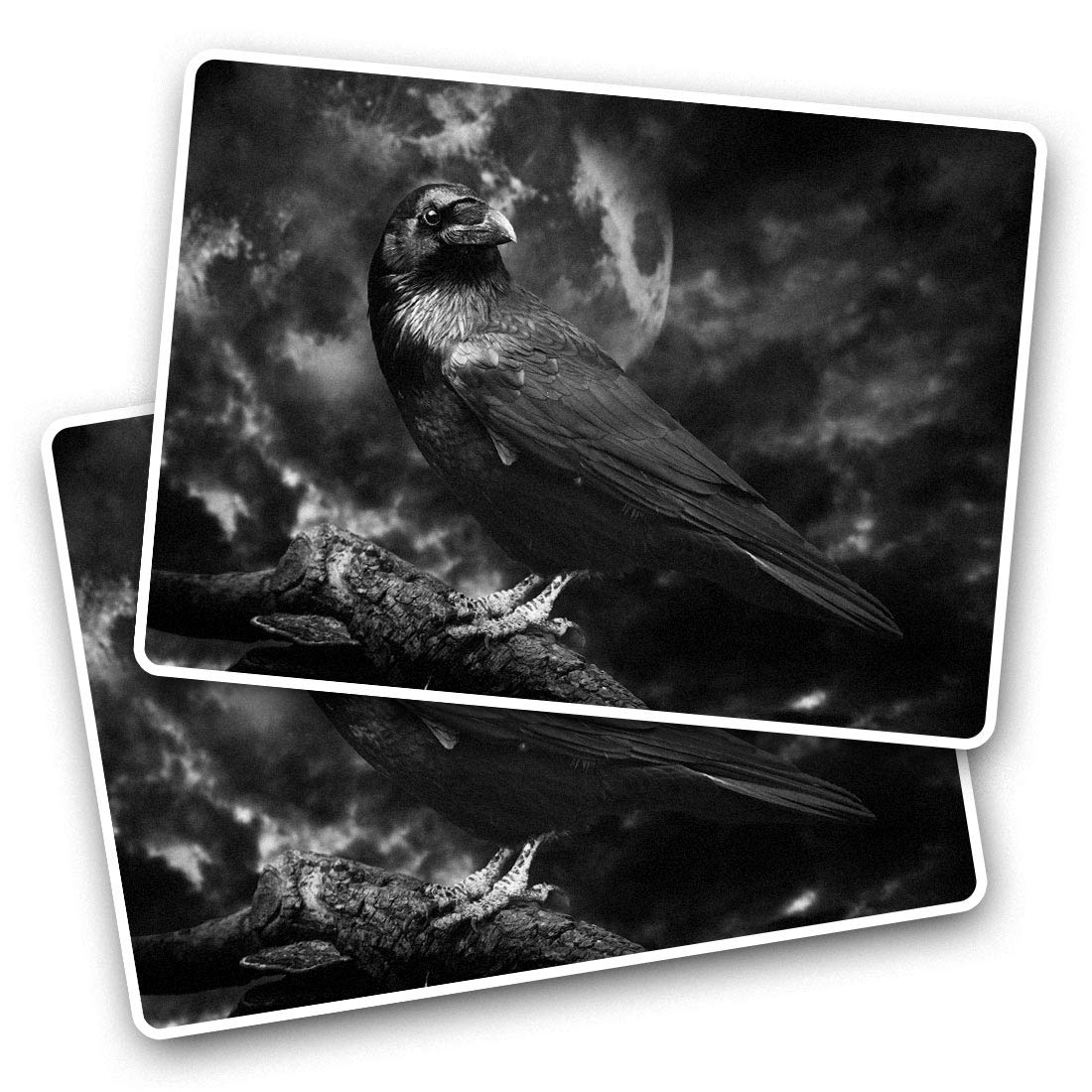 Rectangle Stickers(Set of 2) 7.5cm BW - Black Raven Crow Black Bird Fun Decals for Laptops,Tablets,Luggage,Scrap Booking,Fridges, #43861