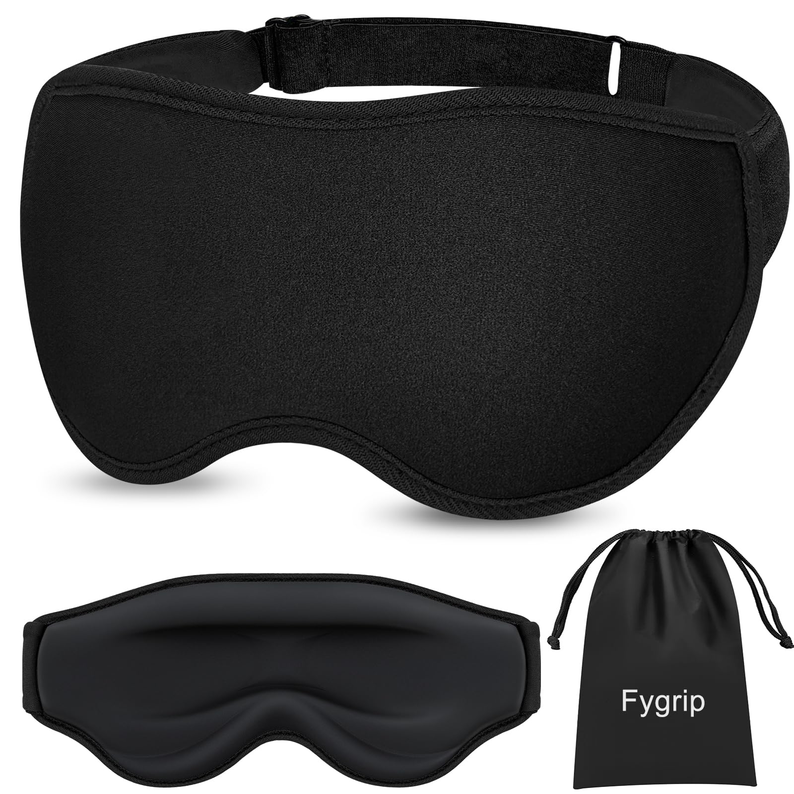 3D Eye Mask Sleep Mask for Men & Women, 100% Pressure-Free & Light Block-Out Eye Mask for Sleep with Easy Adjustable Strap, Night Eye Cover for Travel, Black