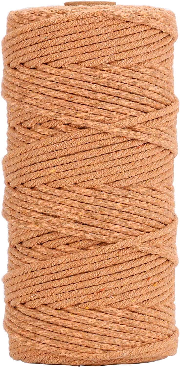 Premify 3mm Brown Cotton Rope, Natural Macrame Long Cotton Cord, Durable Handmade Art Material for Craft Wall, Hanging Plants, Drawstrings, Gardening, Home Decorations (1 x 100M Brown)