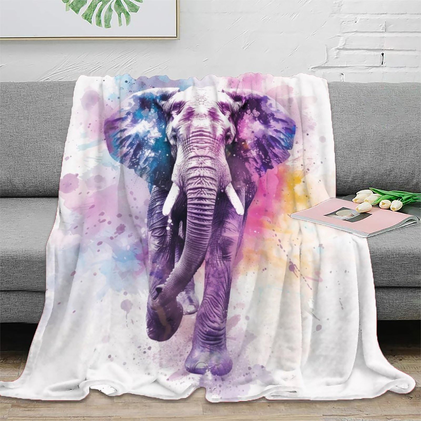3D Printed Elephant Throw Blanket Fluffy Soft Cozy Super Soft Cozy Fuzzy Warm Throws with Anti-wrinkle/anti-tarnishing Lightweight for Bed And Sofa And Couch, Kids Adults 80x90inch(200x230cm)