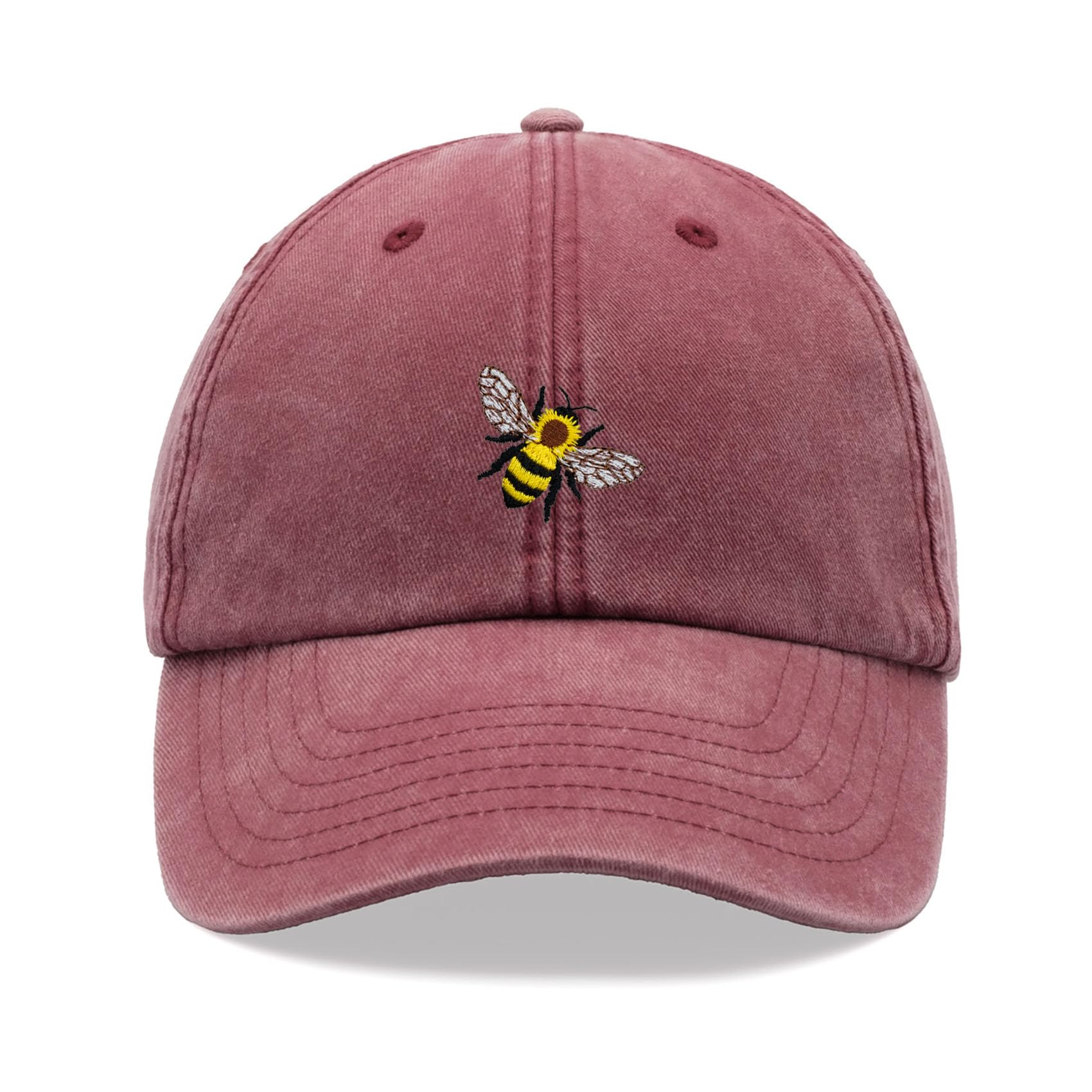 Honey Bee Baseball Cap Vintage Washed Unisex Dad Hat Adjustable Red