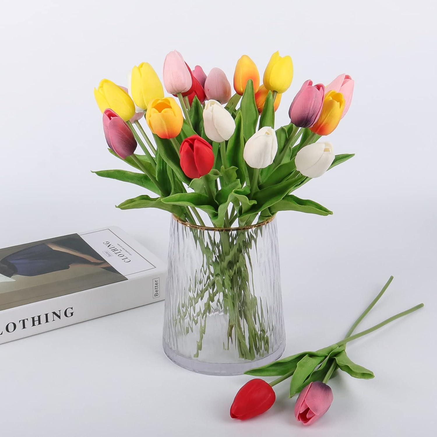 Beferr 18Pcs Tulips Artificial Flowers Faux Tulip Real Touch Tulip Fake Flowers Bouquets Arrangements for Mothers Day Spring Easter Wedding Home Table Decor - Image 3