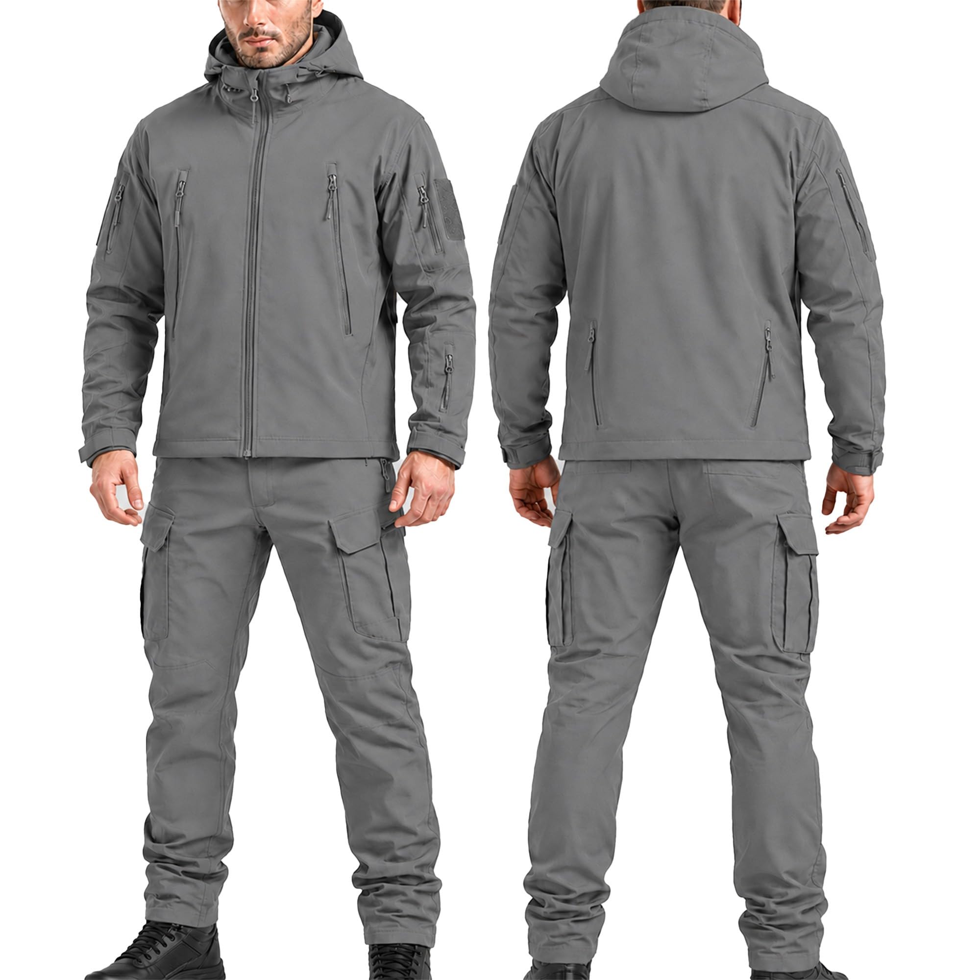 Taktischer Anzug Herren Set, Taktische Jacke Herren und Taktische Hose Herren, Softshell Outdoor Kleidung Militär Style, Wasserabweisend & Winddicht für Jagd, Wandern, Camping, Arbeit