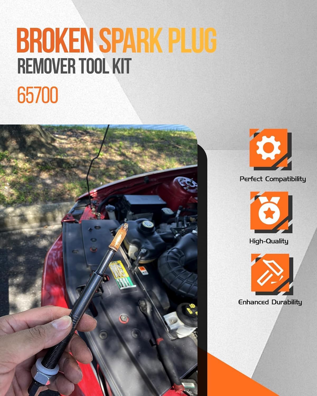 65700 Broken Spark Plug Remover Tool Kit, Spark Plug Extractor Tool Compatible with Ford 3 Valve Engine 5.4L