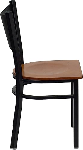 Miniatura 6 de Flash Furniture 2 Pk. Hercules Serie Negro Café Back Metal Silla de Restaurante - Asiento de madera de cerezo