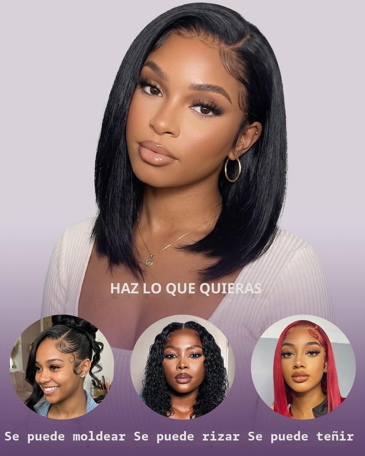 HUIWANYAN Hihmarm Peluca de cabello humano con encaje frontal HD de 33 x 10,2 cm, sin pegamento, predepilada, corto, estilo bob, para mujeres negras, línea capilar natural, densidad del 180%, 35,5 cm
