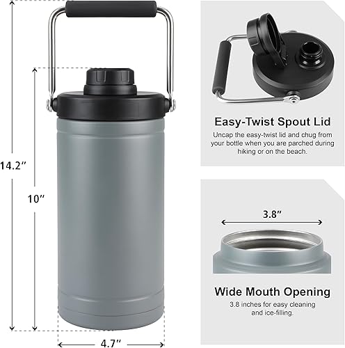 Miniatura 3 de Olympia Tools Jarra con asa, medio galón, botella de agua grande con doble aislamiento al vacío, termo de acero inoxidable para bebidas calientes y