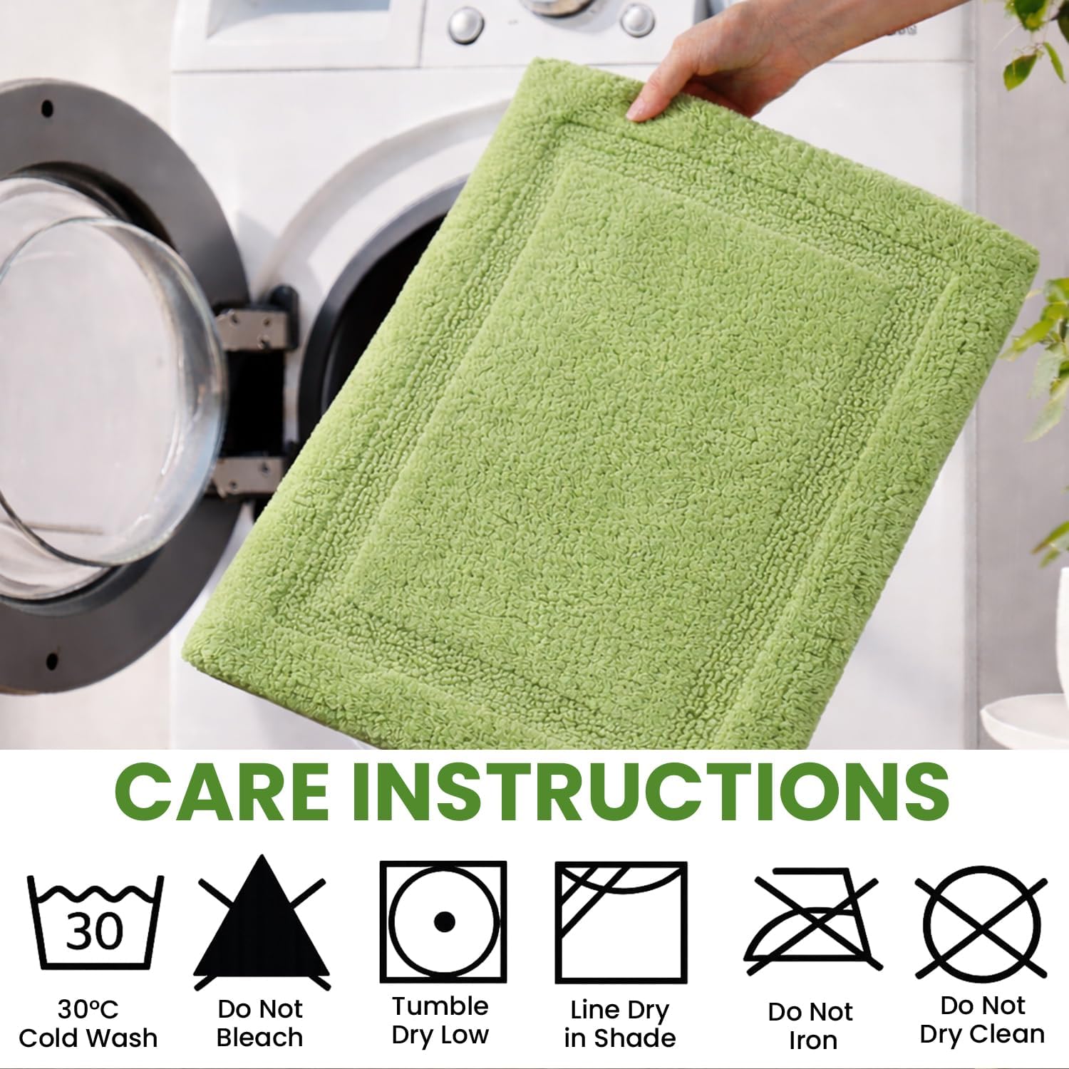 C23 Sage Cotton Bath Mat Set of 2 - Thick Non Slip Bathroom Rugs, Washable Tufted Absorbent Plush Floor Mats (20"x32" & 16"x24")