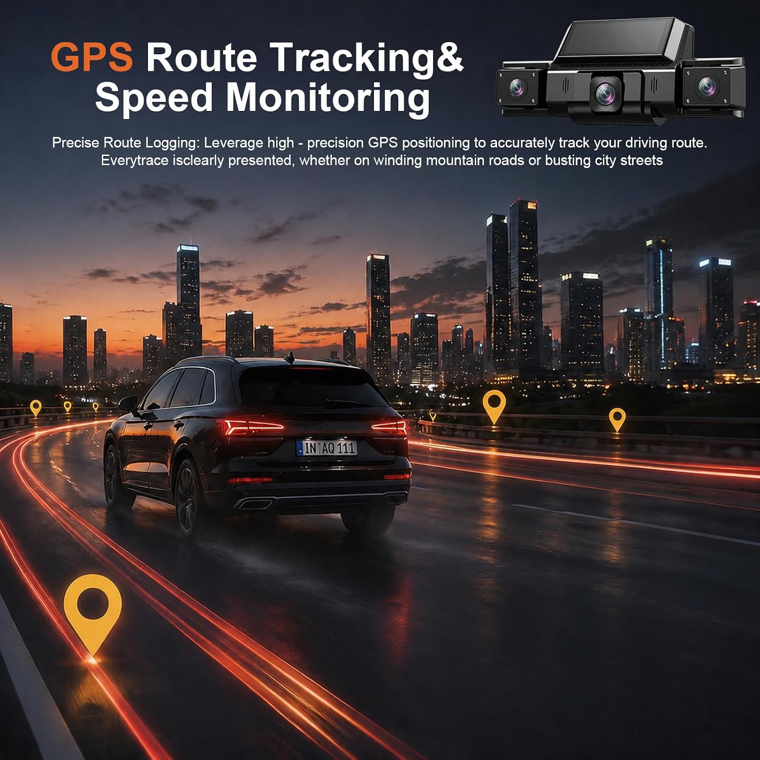 Dash Cam 360° View 4 Channel Car Camera, Front Rear Left Right 4 Way Recording, GPS WiFi APP Control, G-Sensor 24H Parking Mode, IR Night Vision WDR Wide Angle, Free TF Card Included
