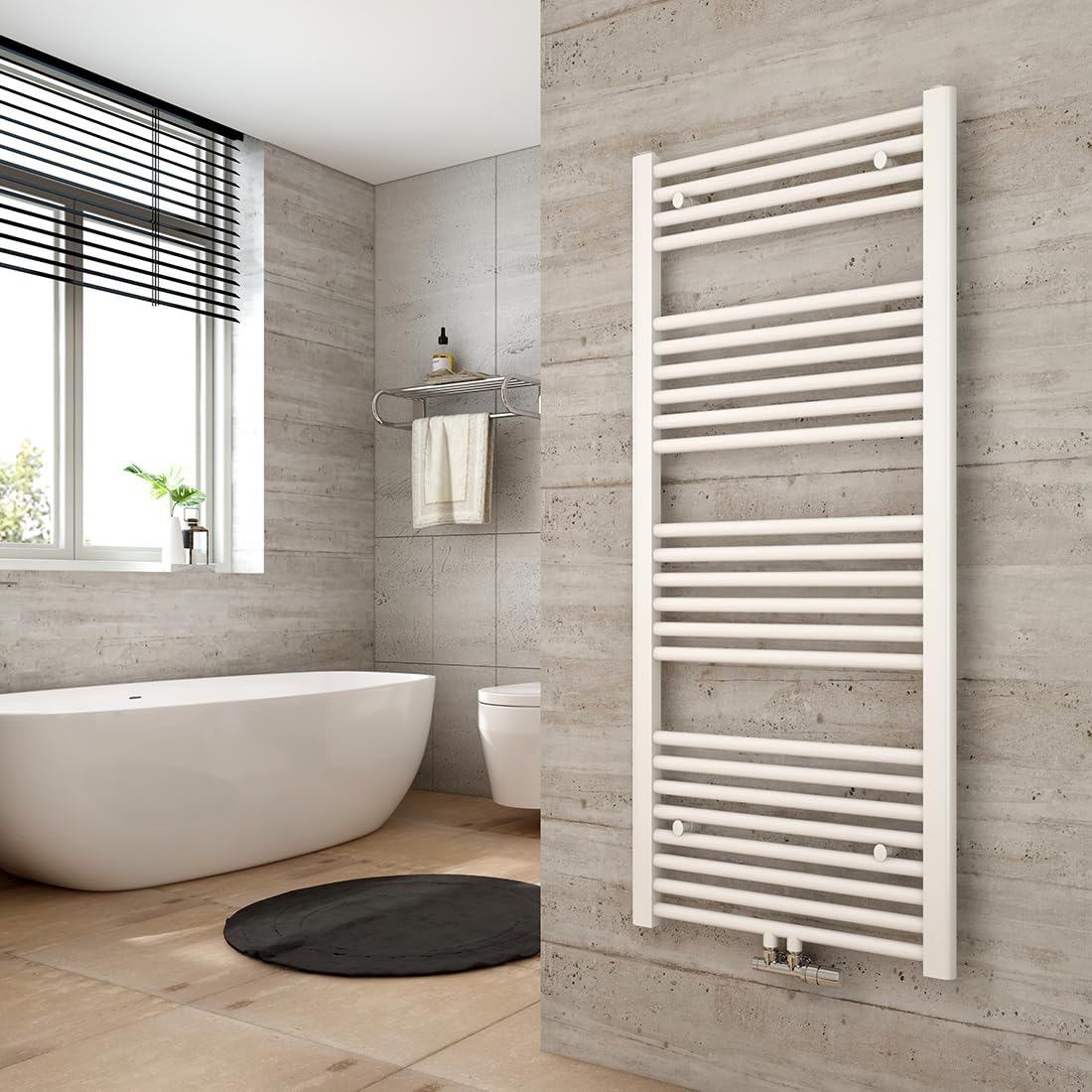 Heilmetz 1200 x 500 mm Sèche Serviettes à Eau Chaude, 513W Radiateur Chauffe Serviette Salle de Bain, Méthode de Chauffage - Eau Chaude,Chauffe Serviettes à température constante, Blanc